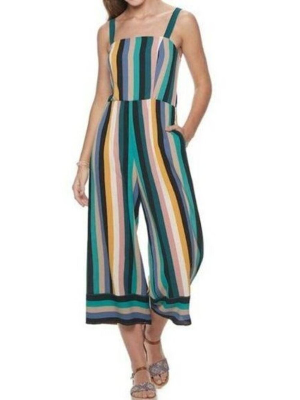 Speechless Boho Cropped Wide Leg Striped Jumpsuit - Size XL